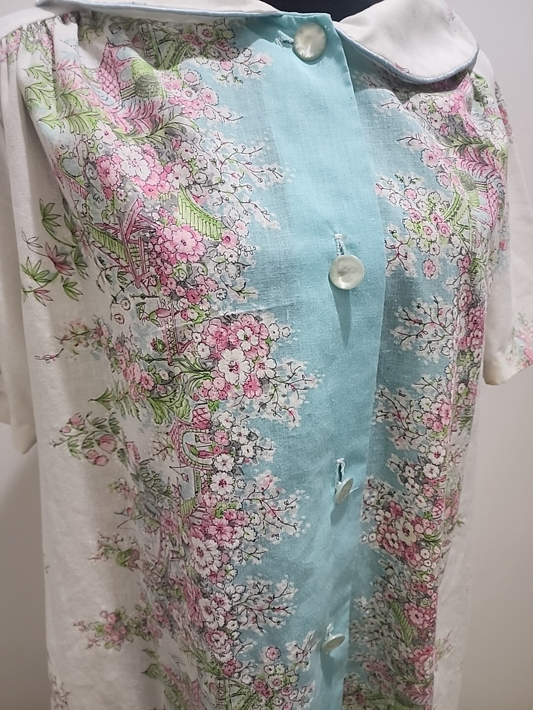 Leisure Life Housecoat Size Large 18 Aqua Vtg Lounge House Dress Gown Floral