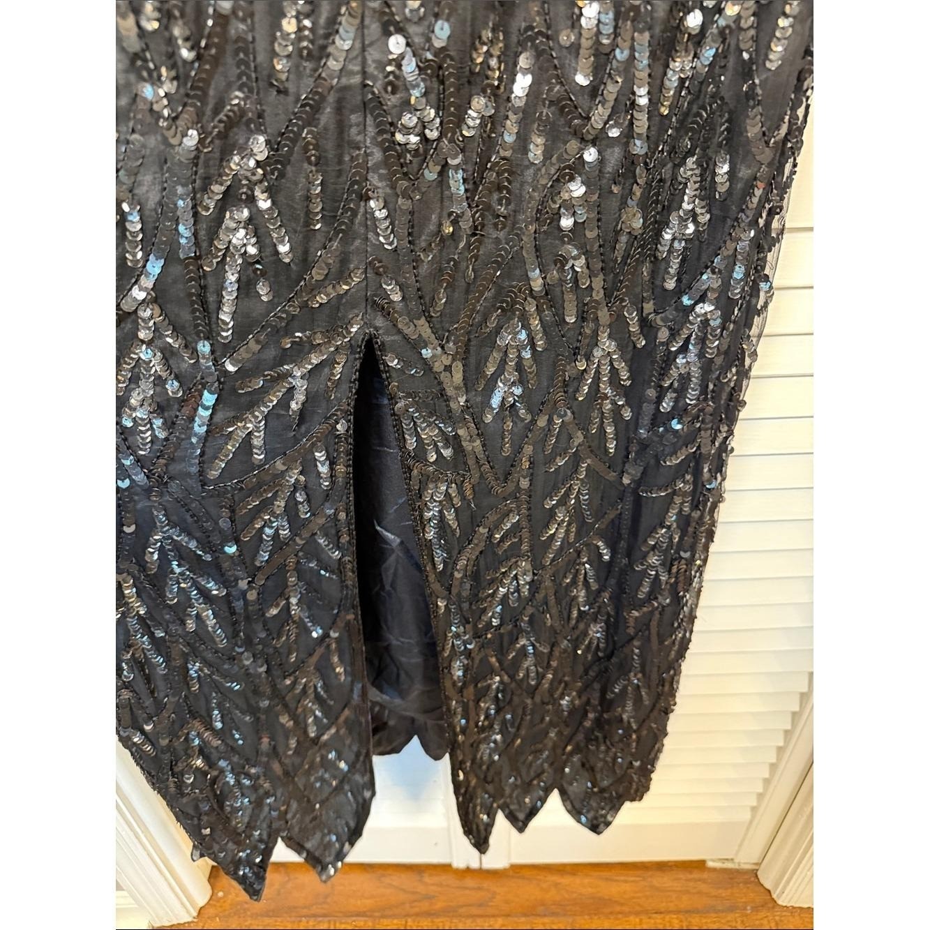 VTG 100% Natural Silk Sequin Maxi Gown Flawless Black American Night Medium