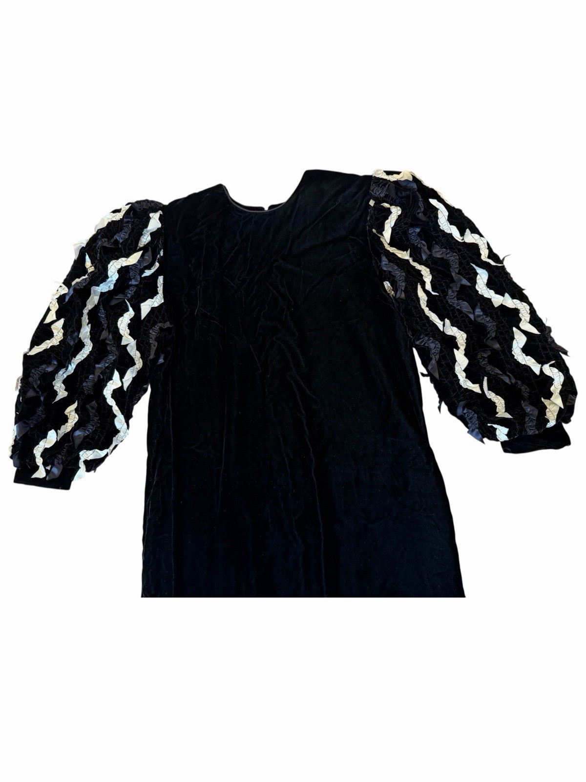 Vintage Black Velvet David Brown Winter Dress Rare Satin Ribbon Embellished New