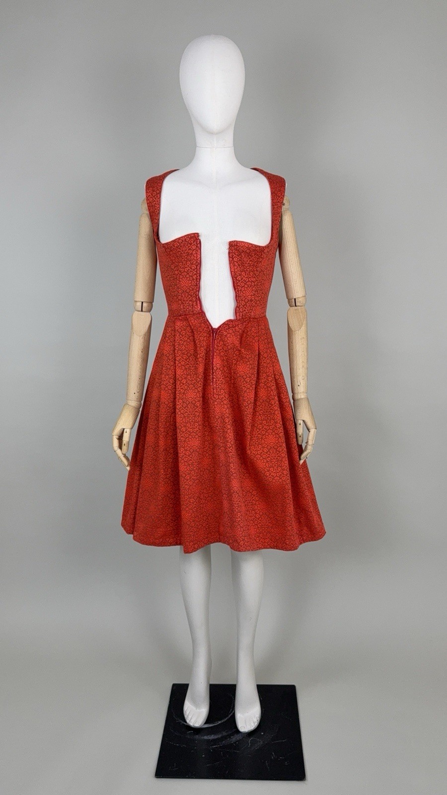 Wallach Volkskunfthaus Munchen Antique Dress German Red Hand Made Dirndl XS