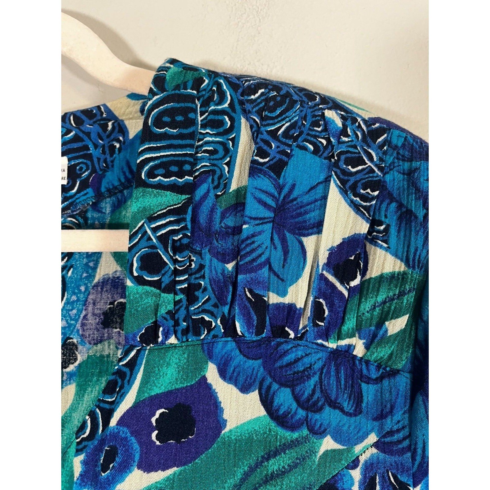 Vintage Floral Paisley Dress Blue 16 Tropical Mod Retro Preppy Classic Secretary