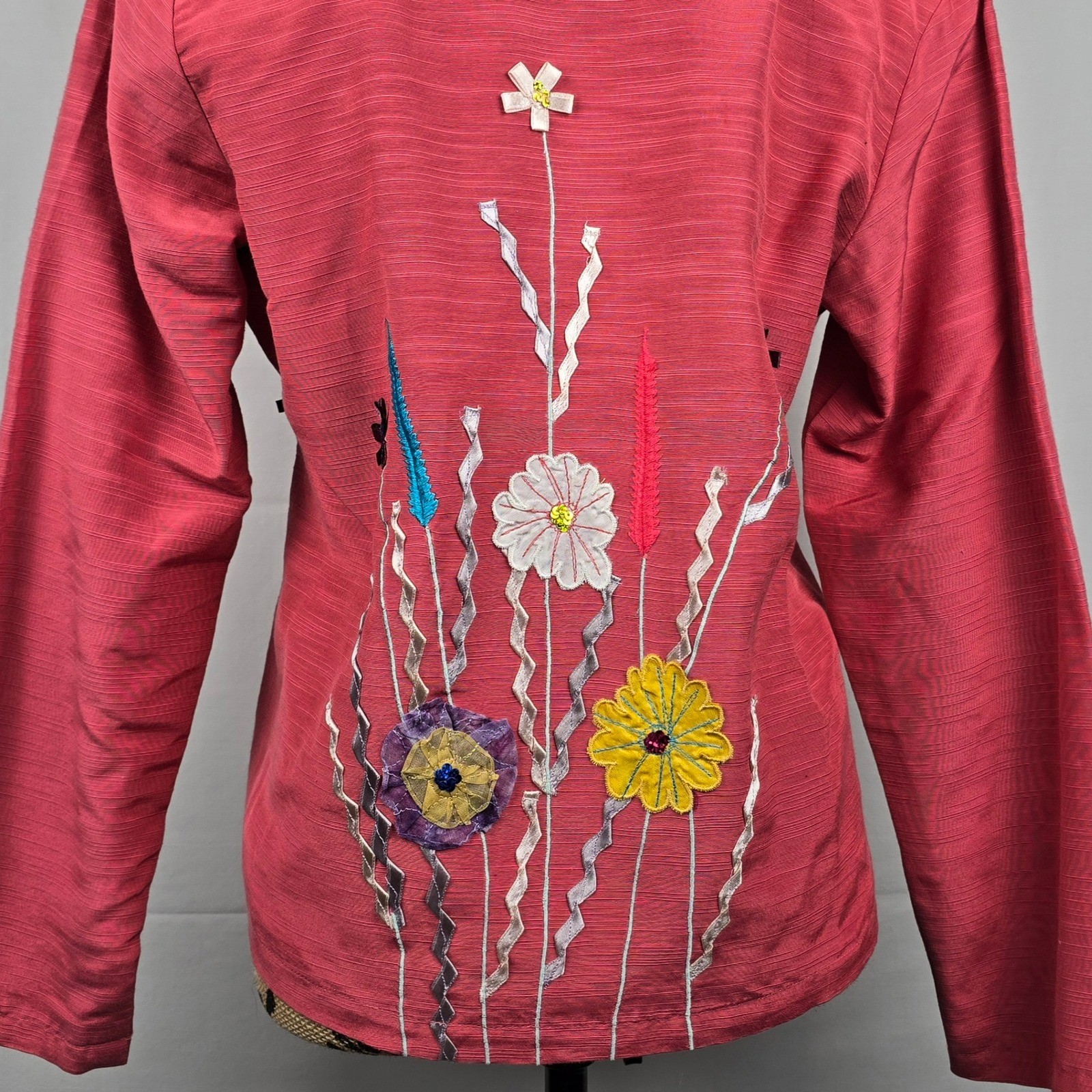 Indigo Moon Womens 2 Piece Set Jacket & T-Shirt Floral Embroidered Pink Purple S