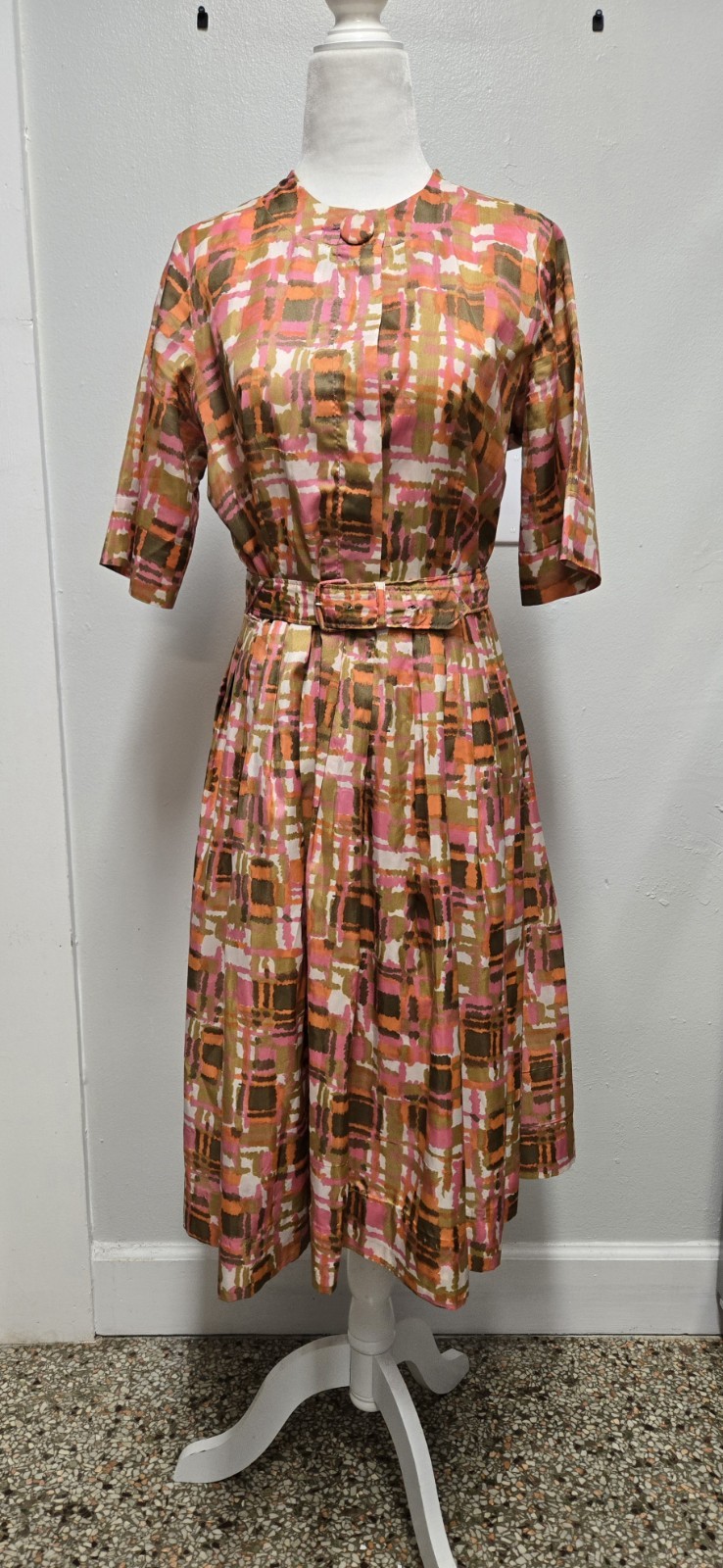 Vintage 1950s Orange Pink Day Dress, Toni Hunt By Huntington