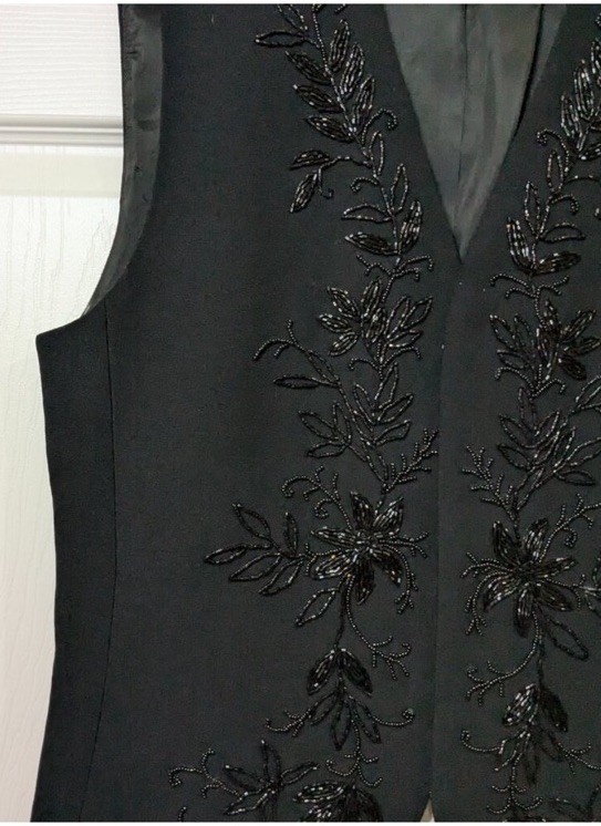 Vintage Liz Claiborne Collection 1990s Bead Embellished Vest Hook/Eye Black M