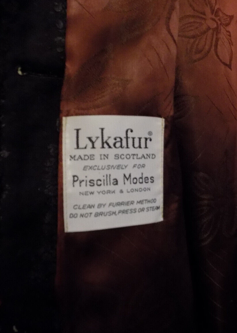 Vintage XL Lykafur Scotland Priscilla Modes Tissavel France brown faux fur coat
