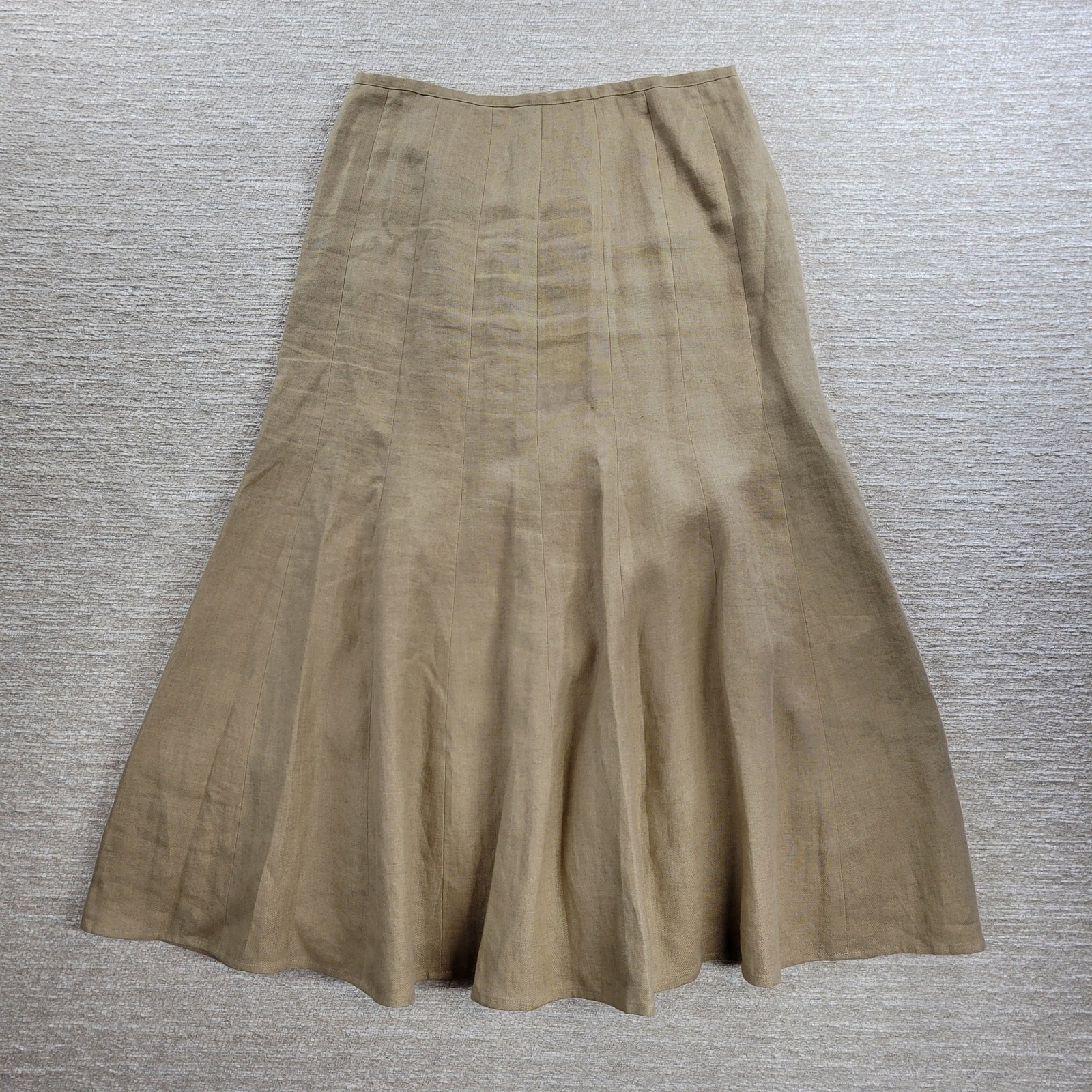 VTG Talbots Irish Linen Skirt Womens 10 Tan Beige Paneled Pleated Midi Lagenlook