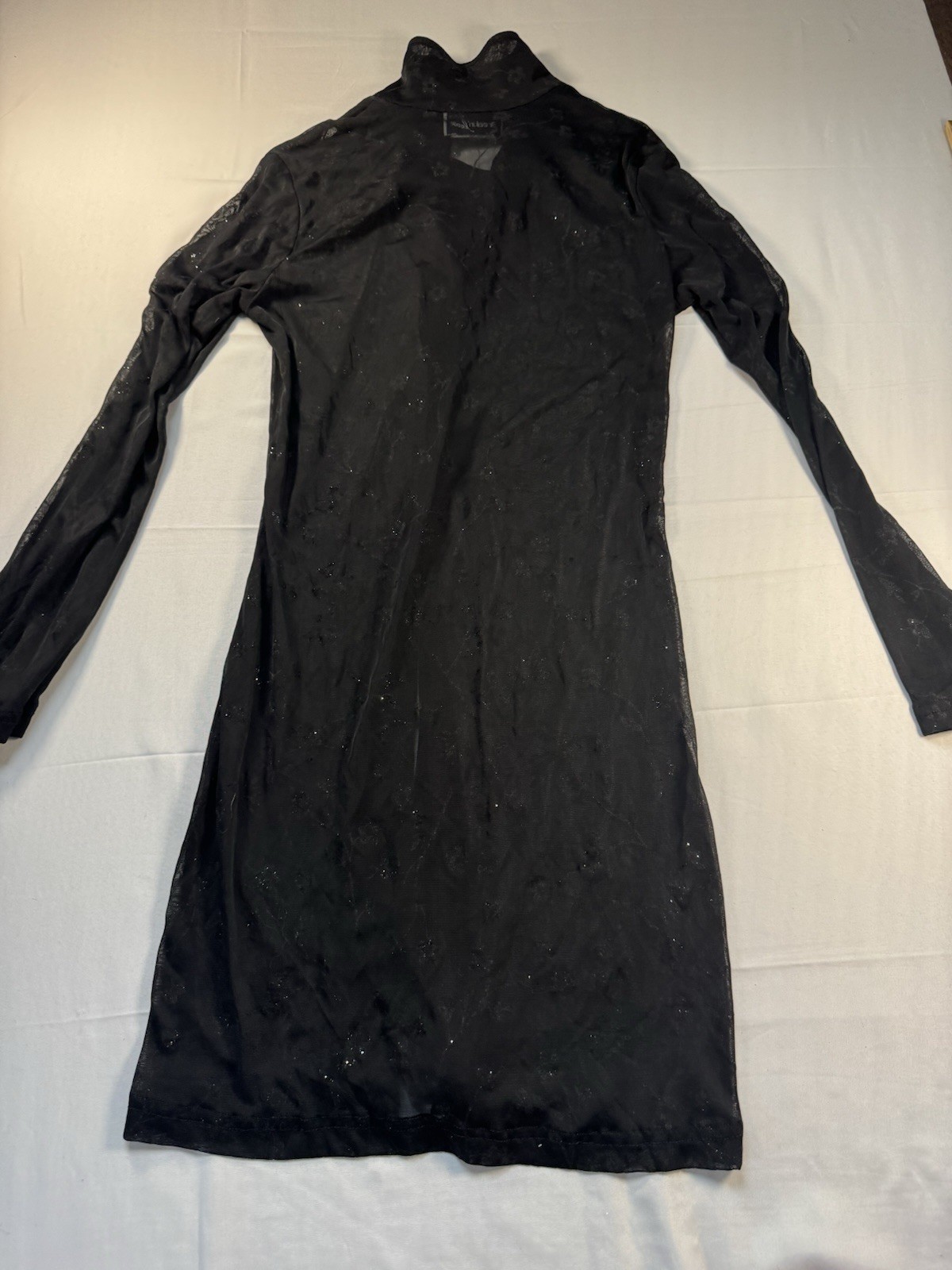 Vintage 90s Breakin Loose Sheer Black Glitter Mesh Duster Midi Shirt Dress Small