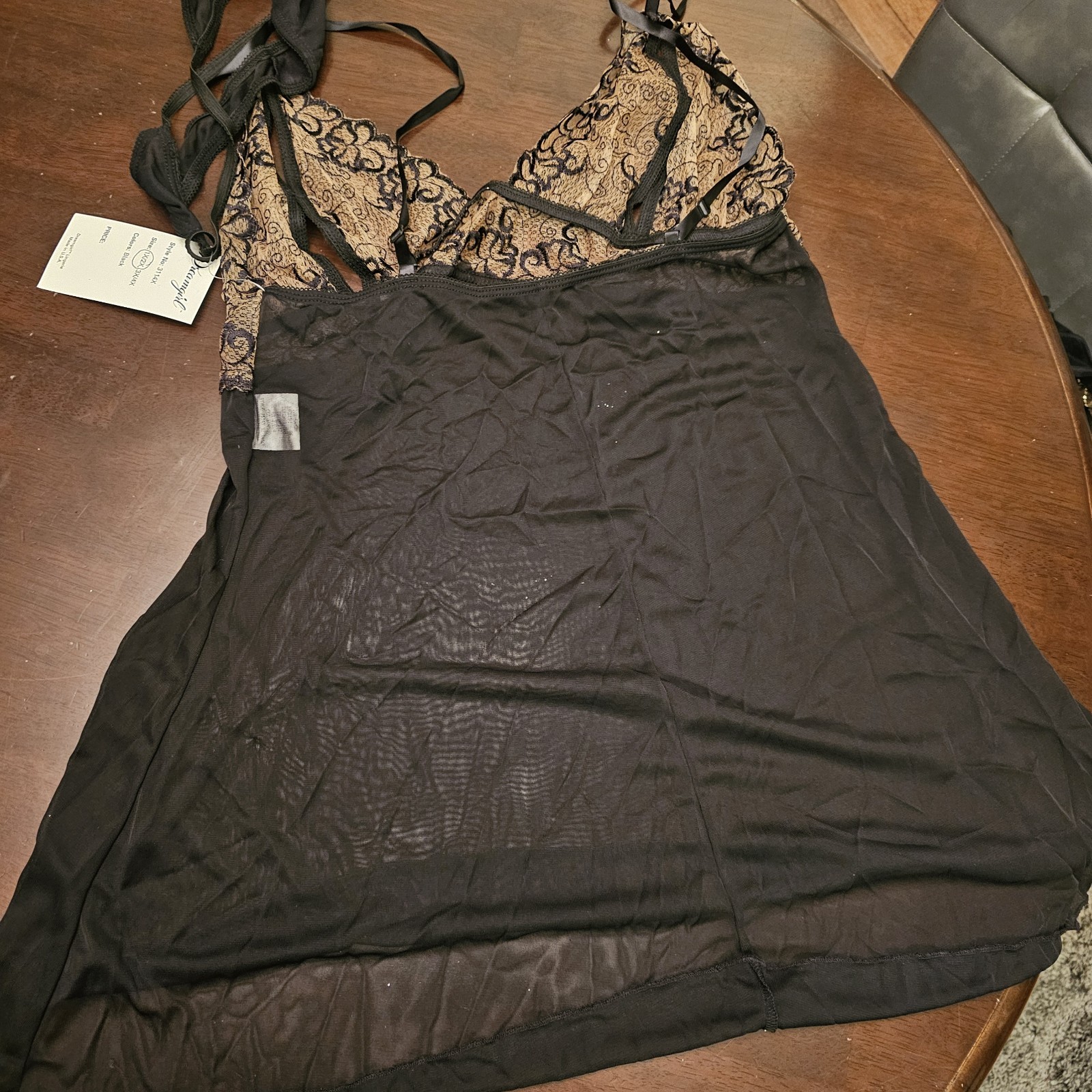 NWT NOS Dreamgirl Slip Thong Set Style 3114X Size 1X / 2X VINTAGE Black / Nude