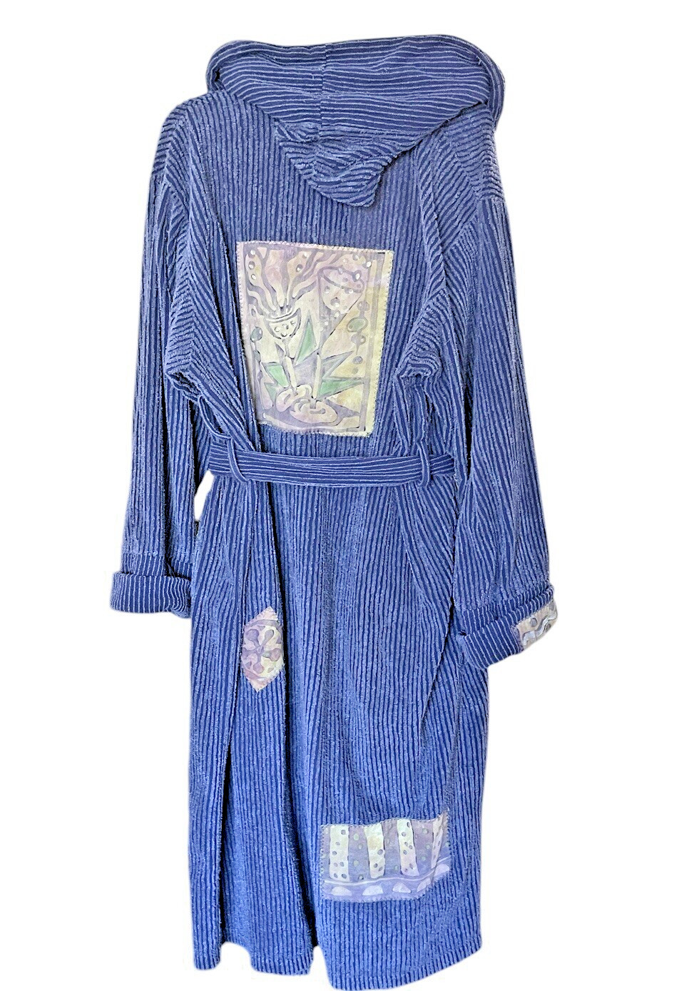 Vintage Blue Fish Purple Hooded Robe Ribbed Cotton Chenille Unisex