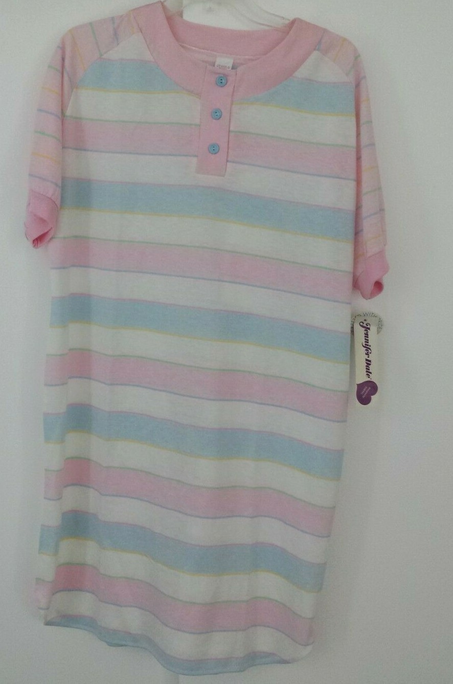 Vintage Jennifer Dale Nightgown Womens One Size Pastel Stripe Night Shirt