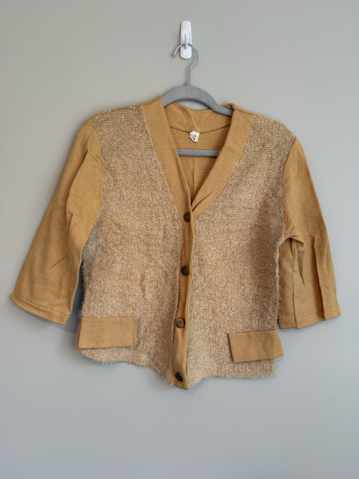 VINTAGE Women’s 60s? Jacket Camel Color Button-up Cropped Long Sleeve