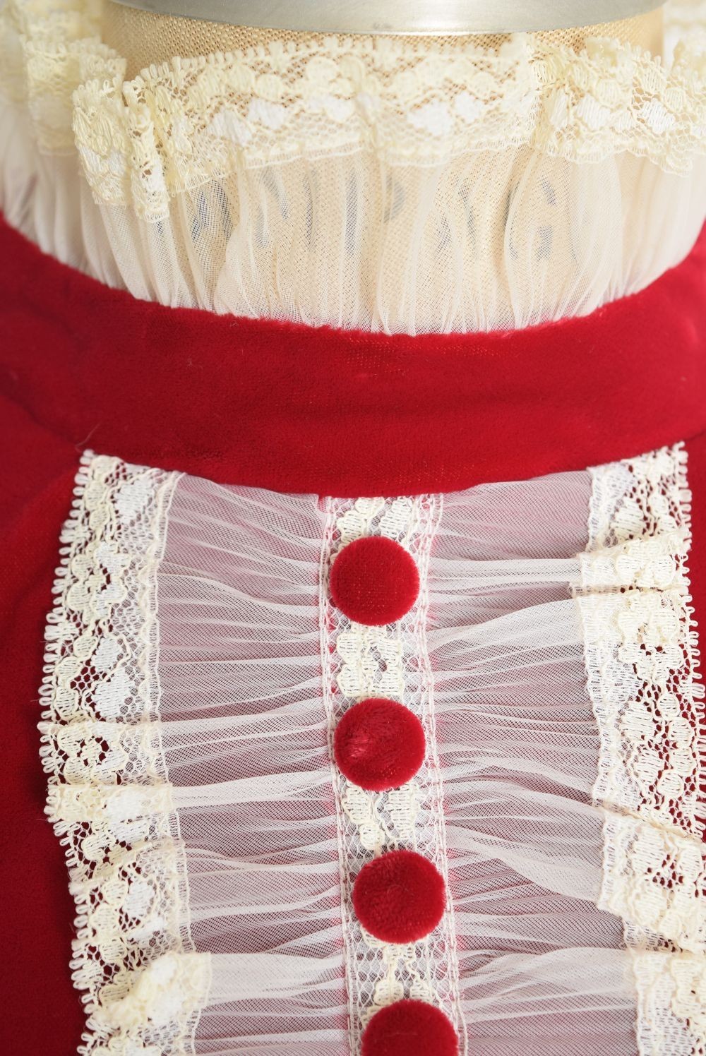 vintage 60s tuxedo dress red velvet puff ruffle babydoll mod twiggy mini XS