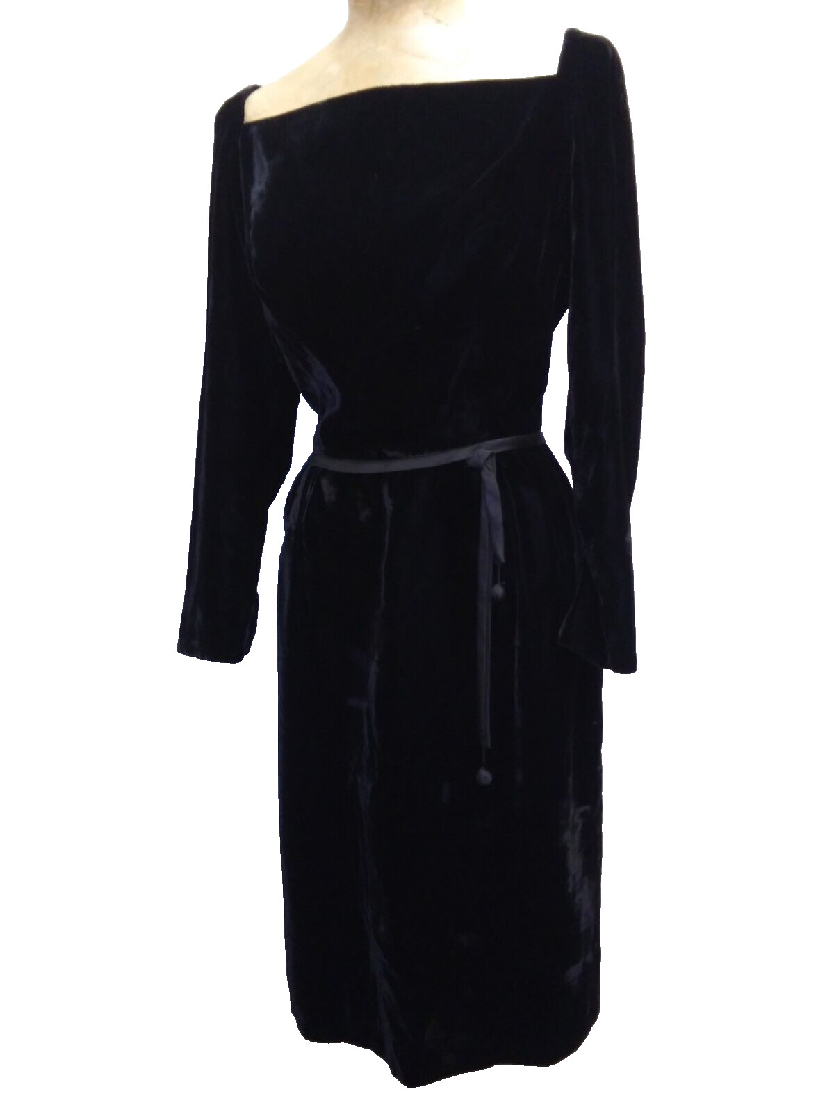 Vintage 1950’s 60’s Black Rayon Velvet Cocktail Dress Size Medium
