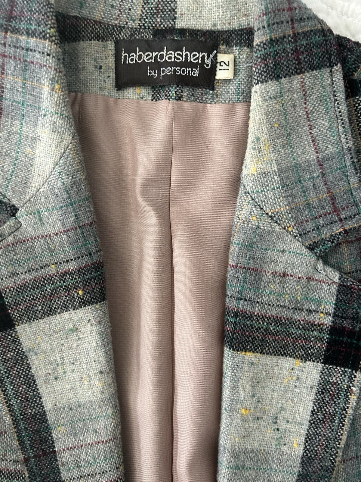 Haberdashery by Personal Tweed Plaid Blazer Vintage Jacket Silk Wool? Size 12
