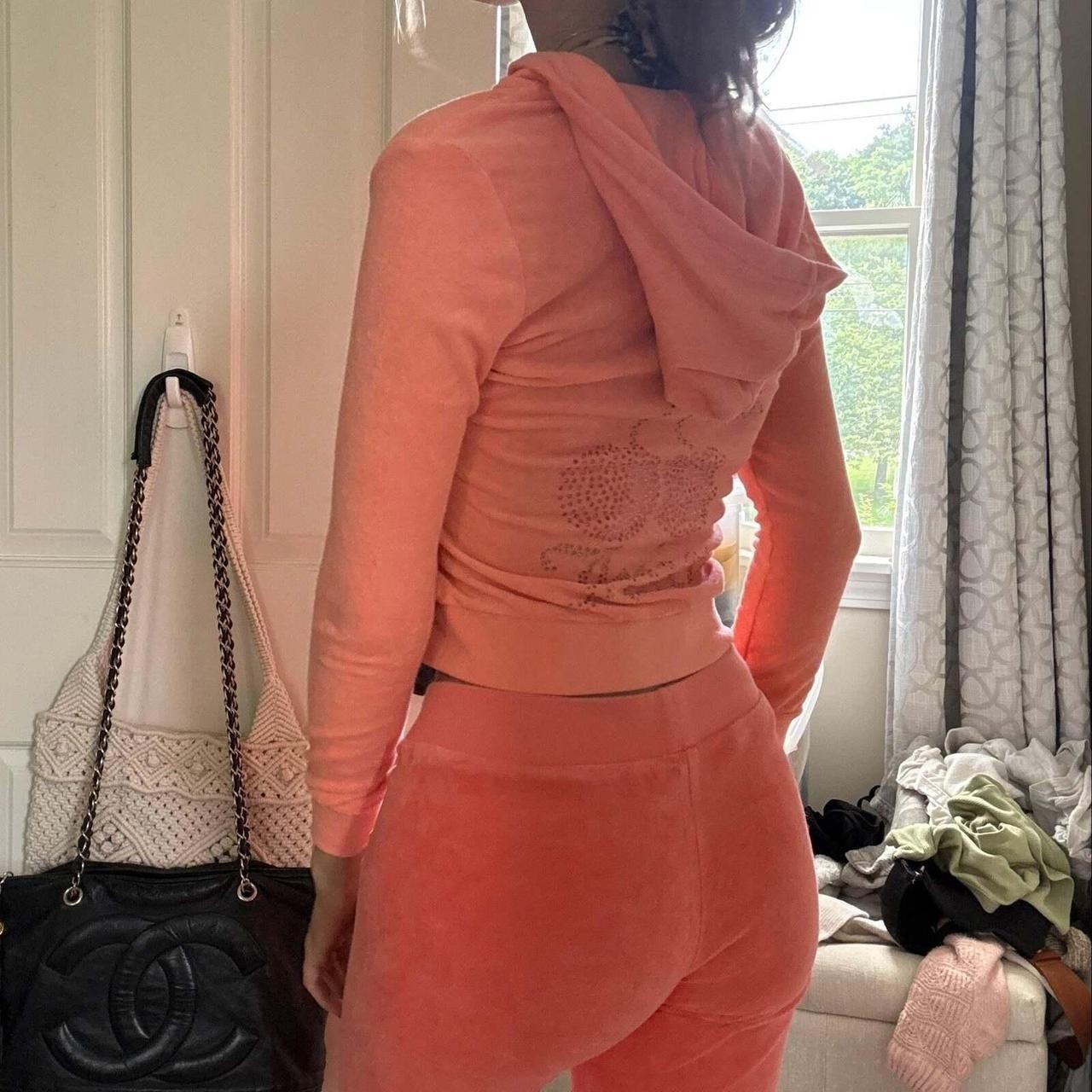 Vintage Juicy Couture Y2K Cherry Coral Pink Velour Tracksuit Set 2-piece size S