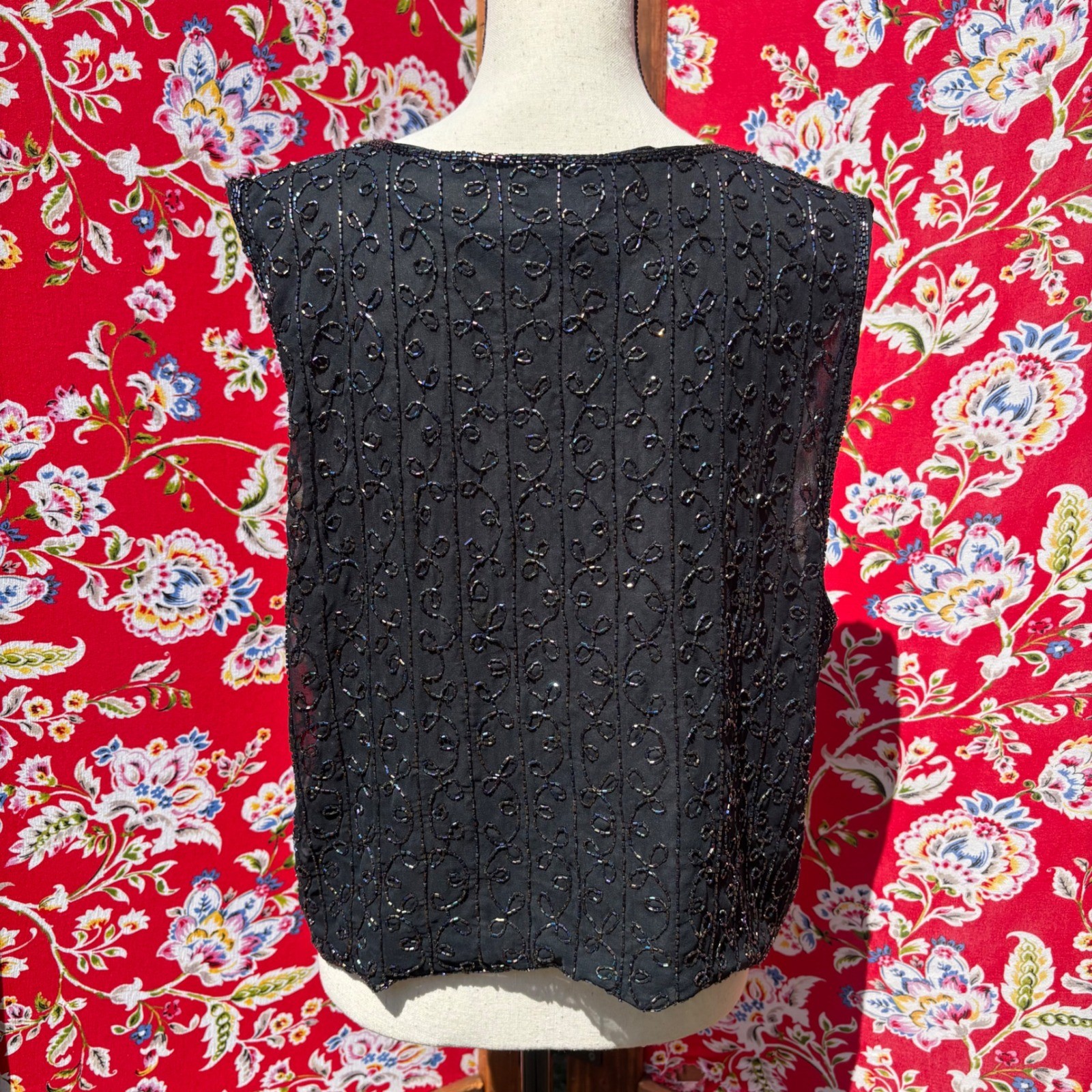 Vintage 90’s 100% Silk Beaded Whimsigoth Western Glam Oversized Vest