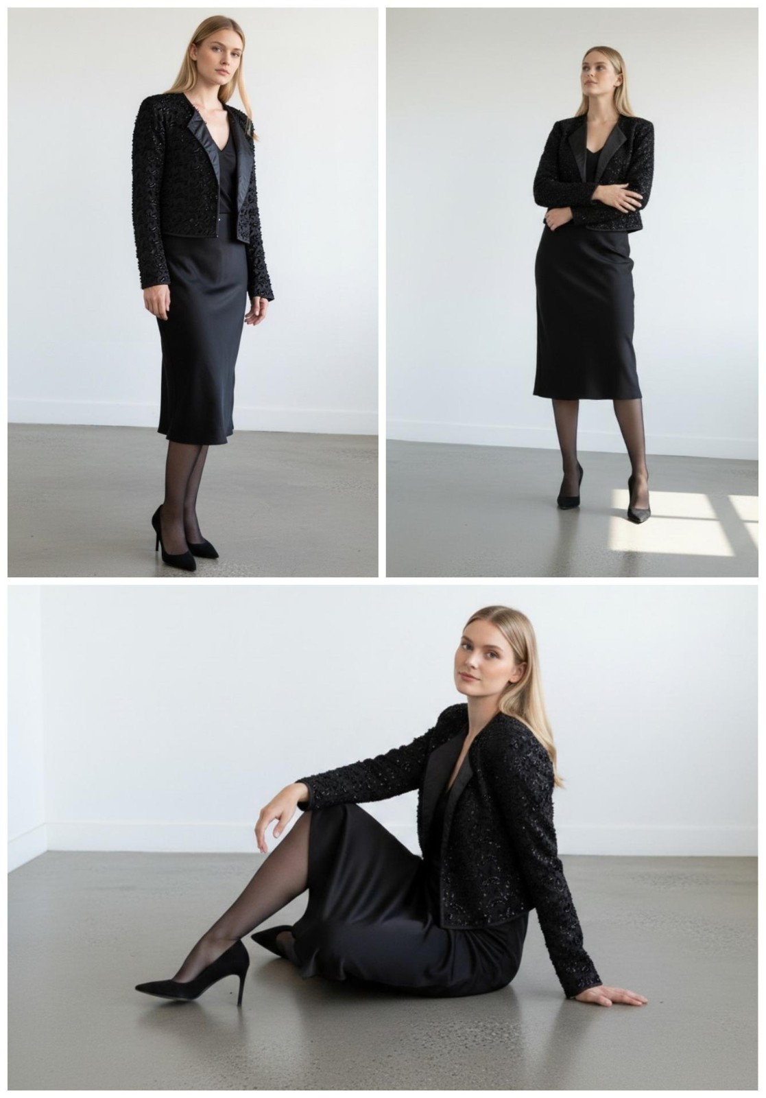 Vtg 80s Stenay Beaded Cropped Jacket M Fits L Black Devoré Paisley Open Evening