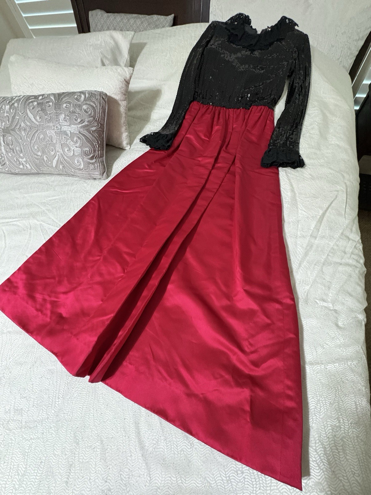William Pearson Vintage Black Sequin And Red Satin Long Dress Size Small