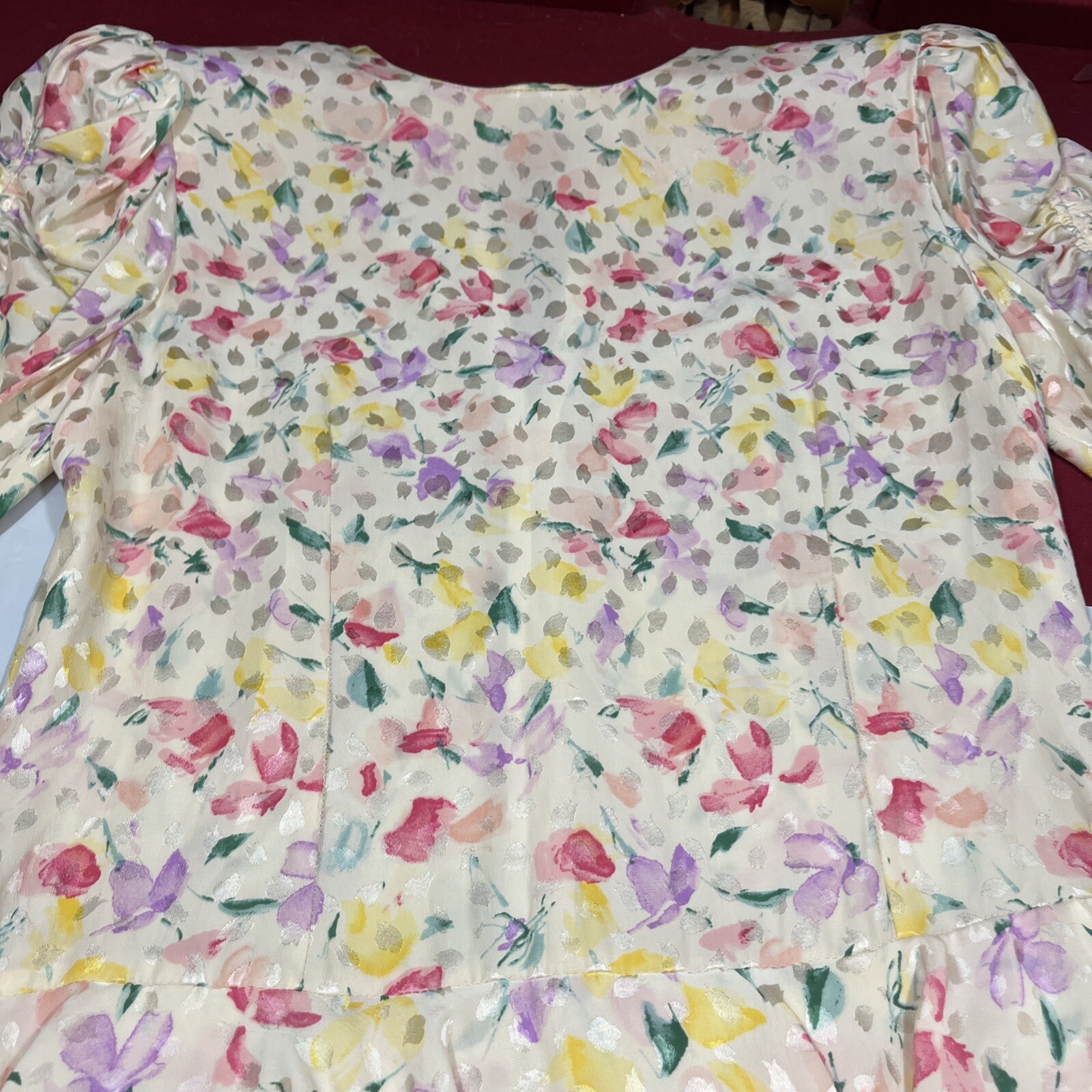 Floral SILK TIERED RUFFLES DRESS WHIMSY Fairy COQUETTE prairie Yellow Pink Sz 14
