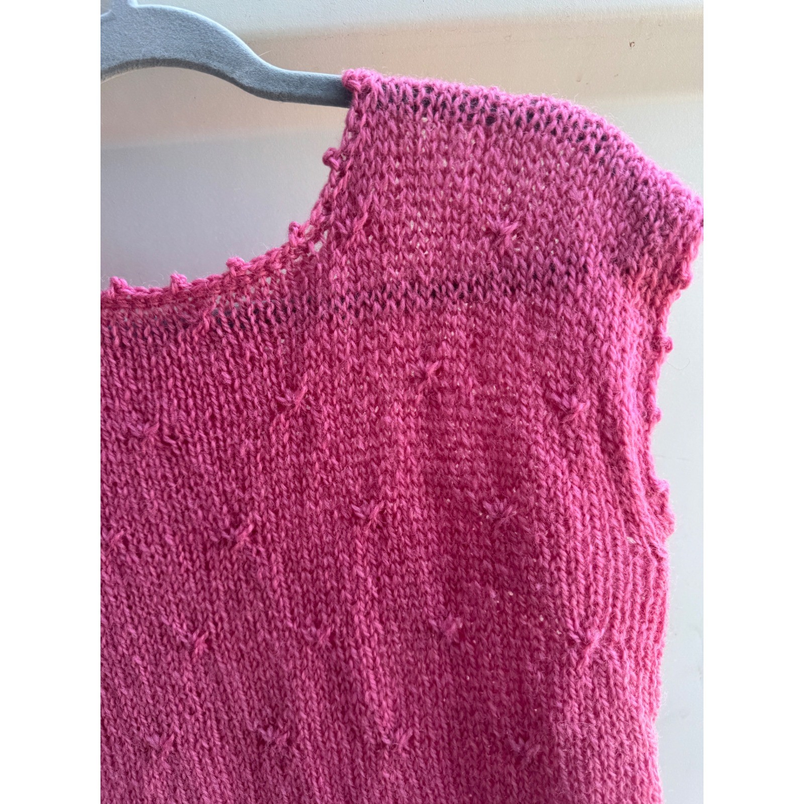 Vintage Handmade Knit Top Magenta Pink Sleeveless Pointelle Artisanal Boho