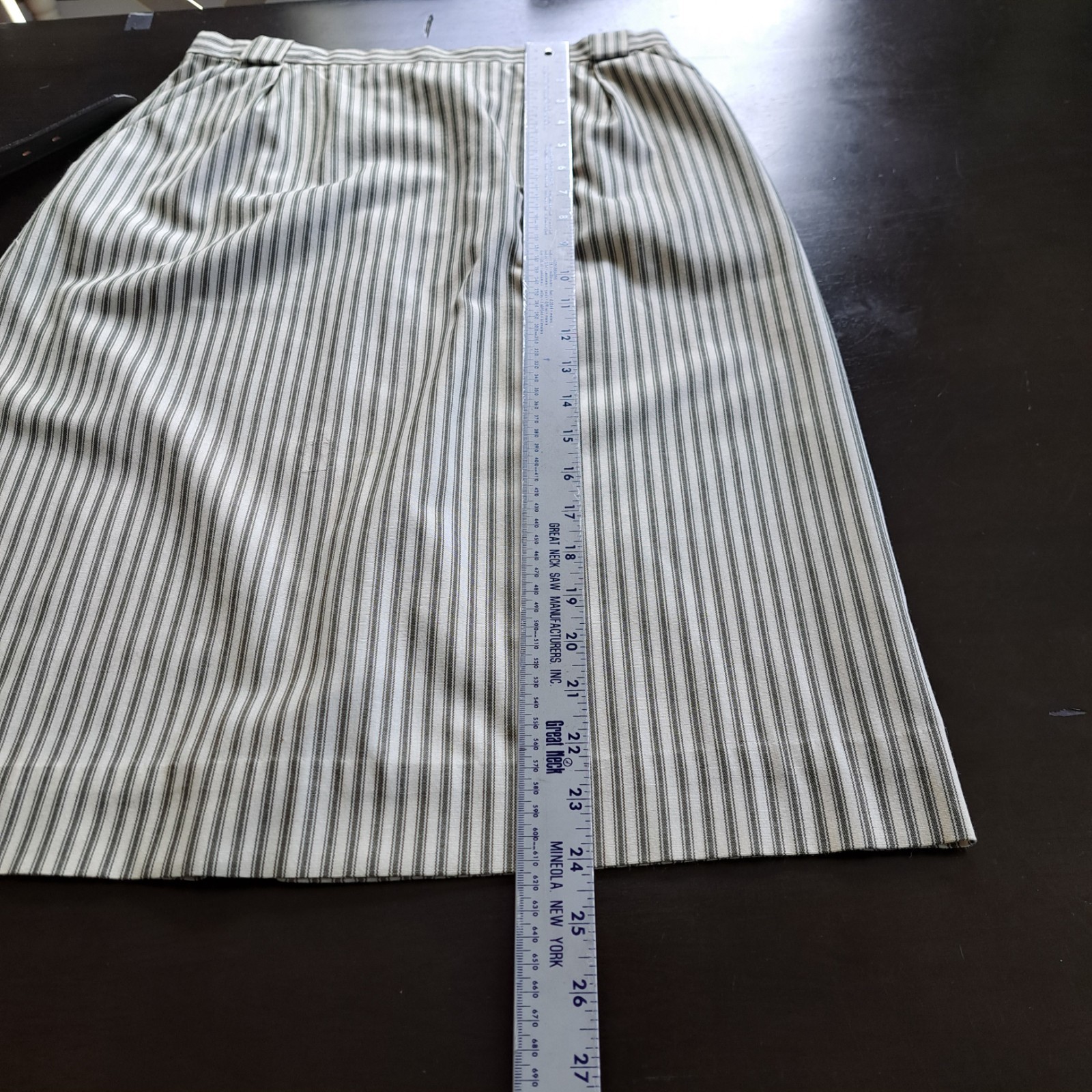Vintage Majestic Womens 16 2 Pc Jacket & Skirt Cream And Green Strip 3/4 Sleeve