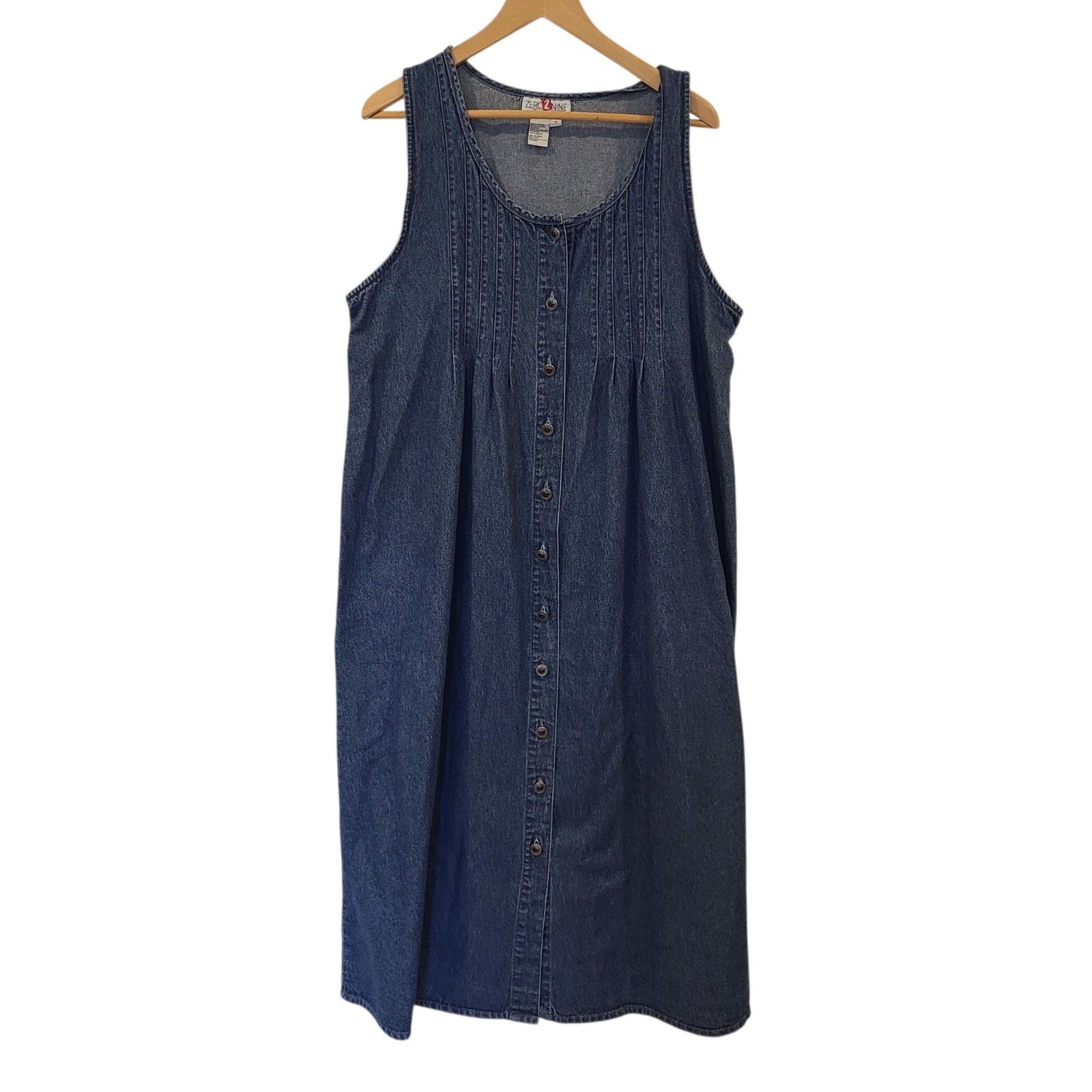 Vtg 90’s Zero To Nine Pin Tuck Denim Jumper Dress Maternity Cottage Western M