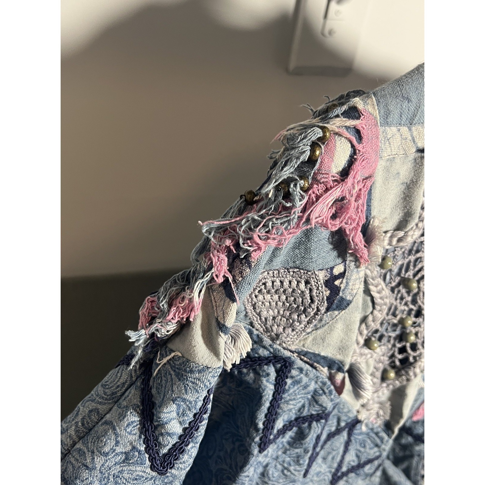 Vintage LIM’S Women’s Bomber Jacket 80s Denim Patchwork Embellished Art-to-Wear