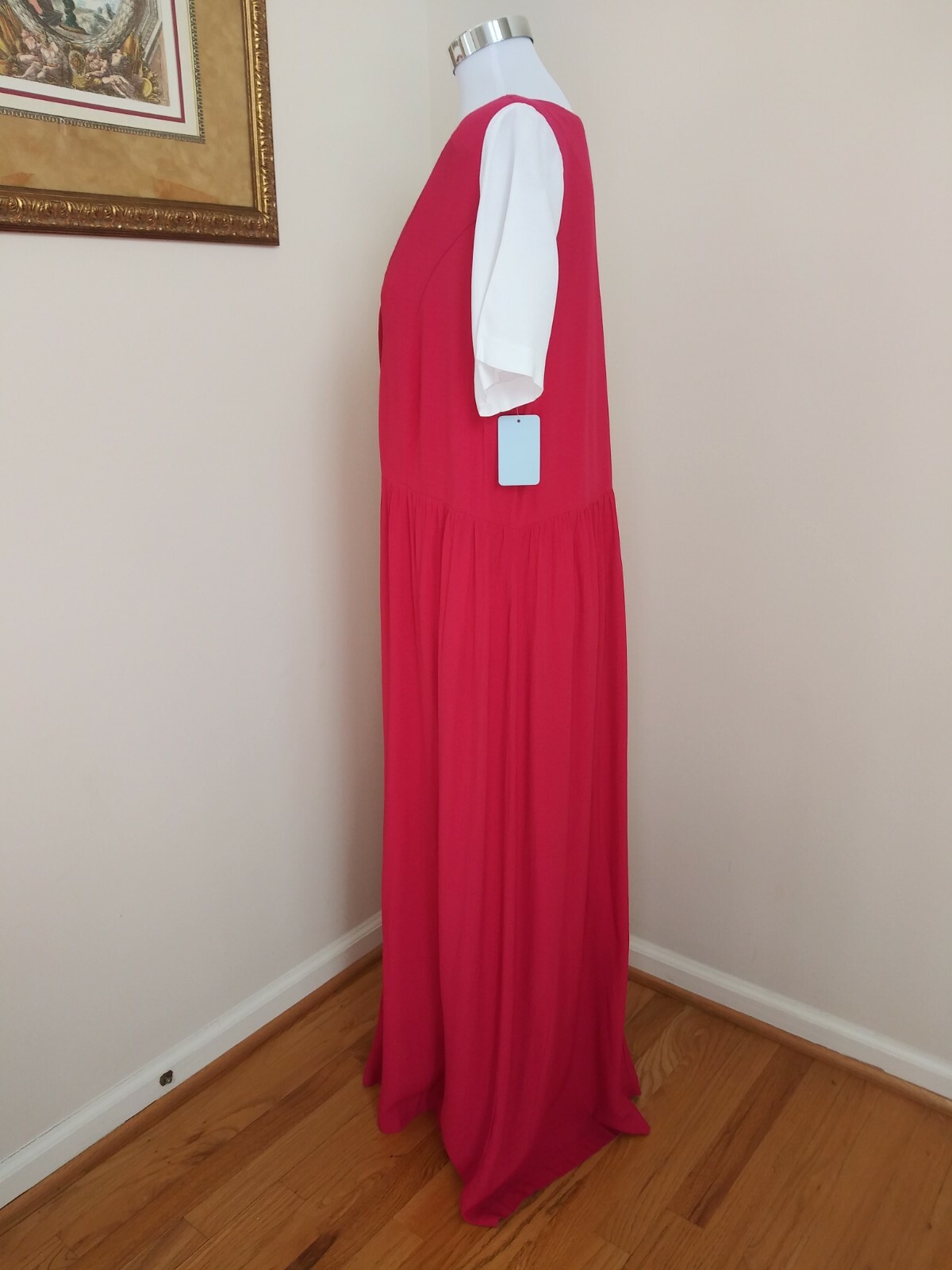 Vintage 1990’s Long Pink and White Dress by Elisabeth Size 12 Made in USA EUC