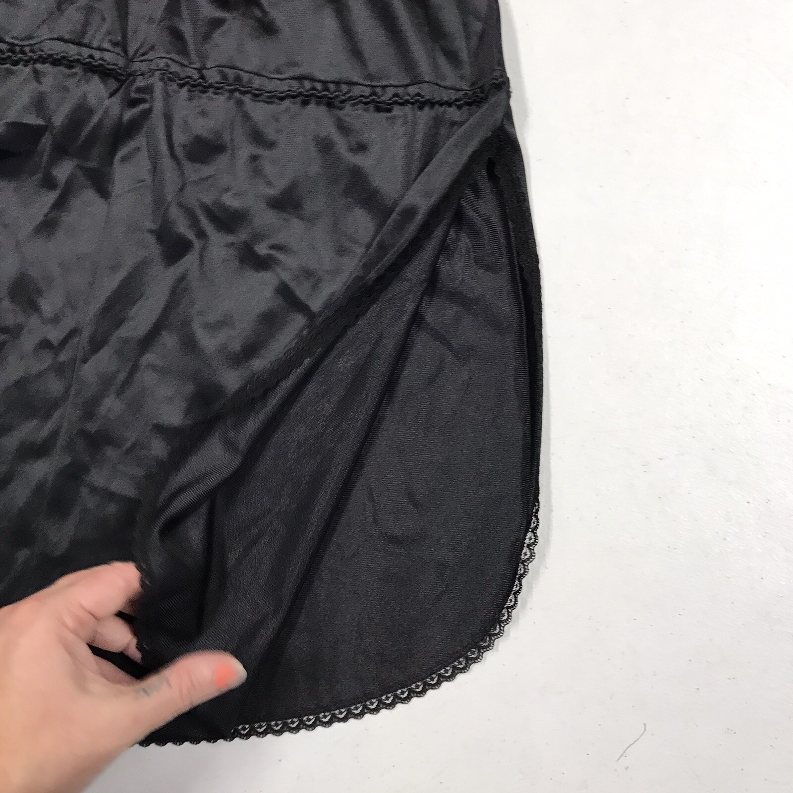 Vintage Vasarette Half Slip Skirt Large Black Lingerie Lace USA Slit 21” Unique