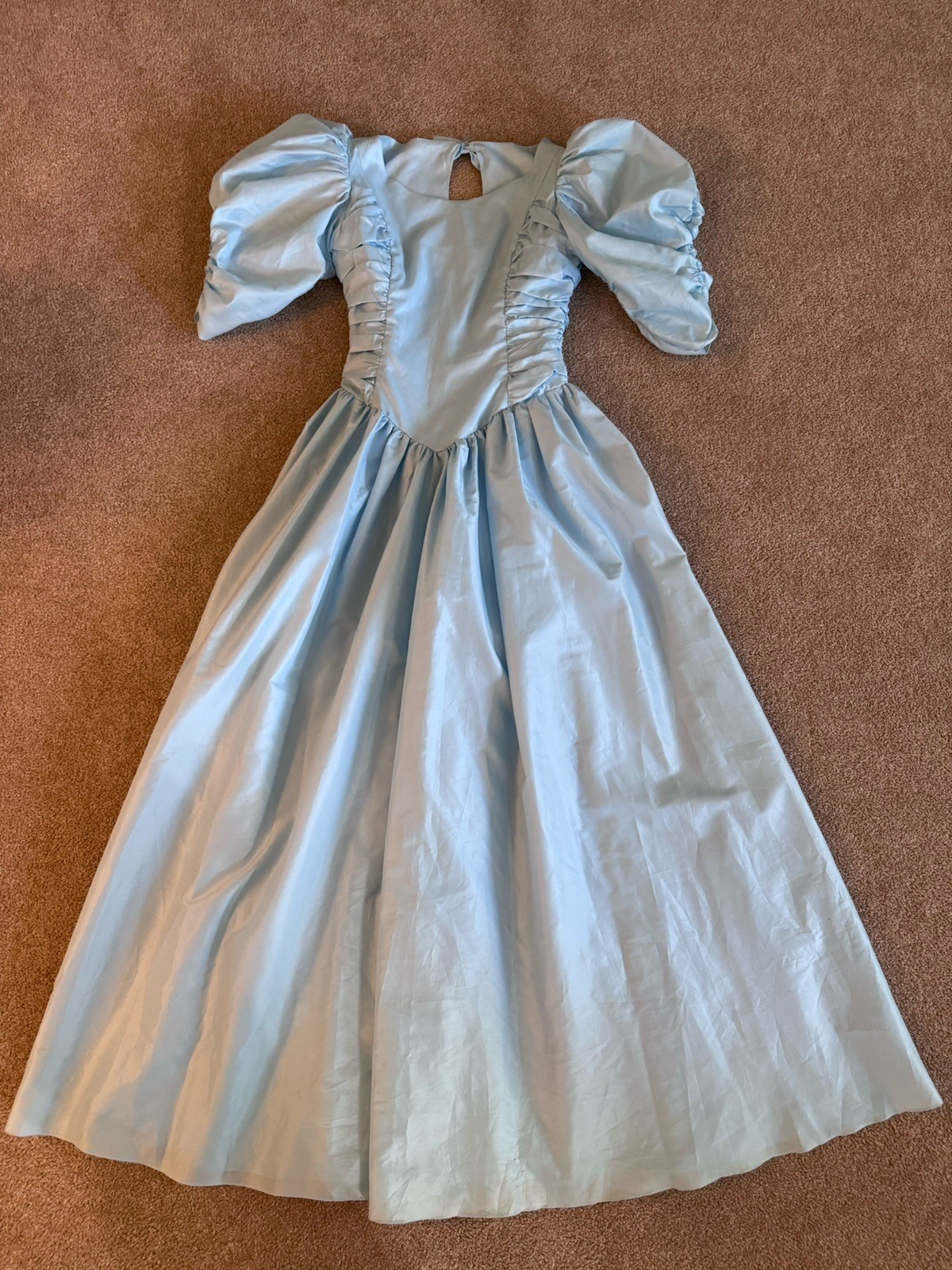 Vintage 1980s Union Made Blue Puff Sleeve Prairie Dress ILGWU Made USA Size 7/8