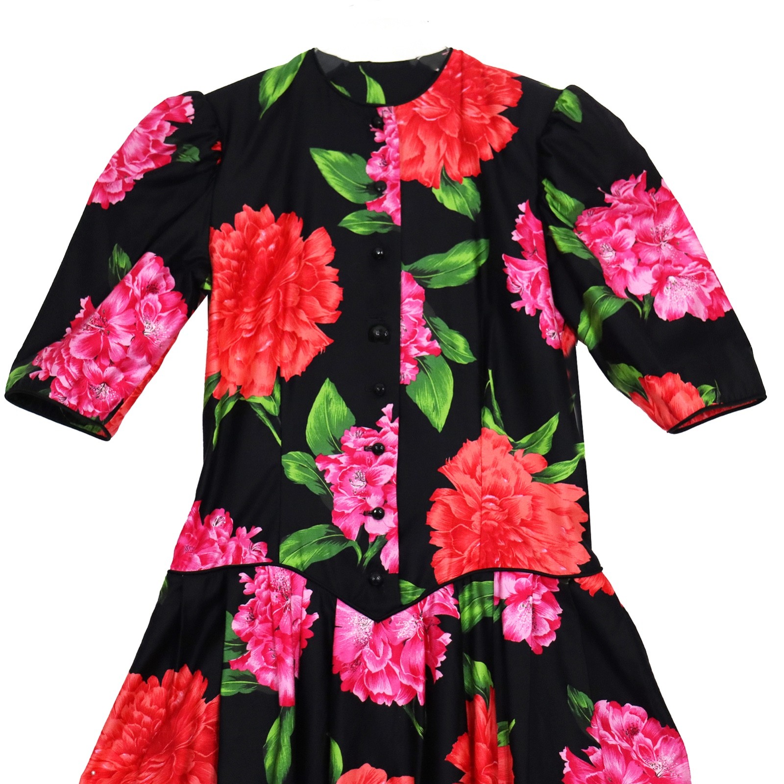 Vtg 80s Kappi Drop Waist Dress Polished Cotton Floral Peony Chintz Whimsigoth 6