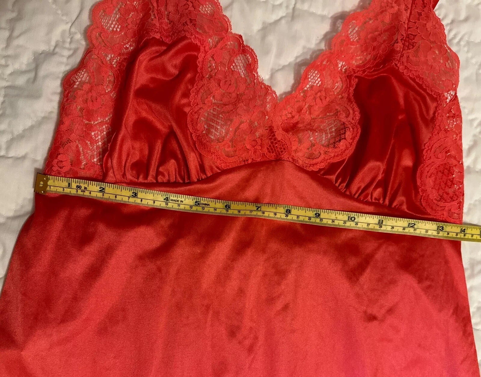 Vtg Jenelle Of California Low Cut Sexy Coral Lace Nightgown Lingerie Large