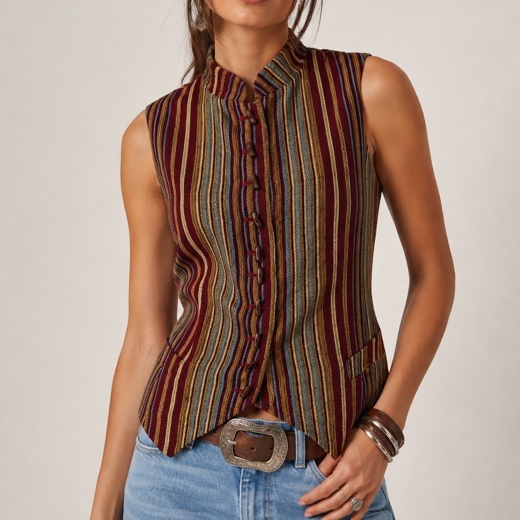 Vintage Tapestry Button Front Vest Size 8 Western Cowgirl Boho 70s Union Made