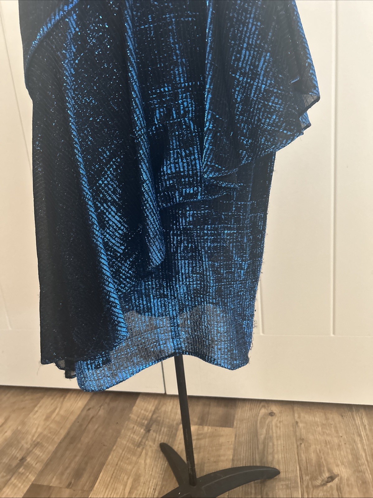 Vintage 1980’s New Leaf Blue Metallic Lame Fabric Asymmetrical Dress Size 5/6