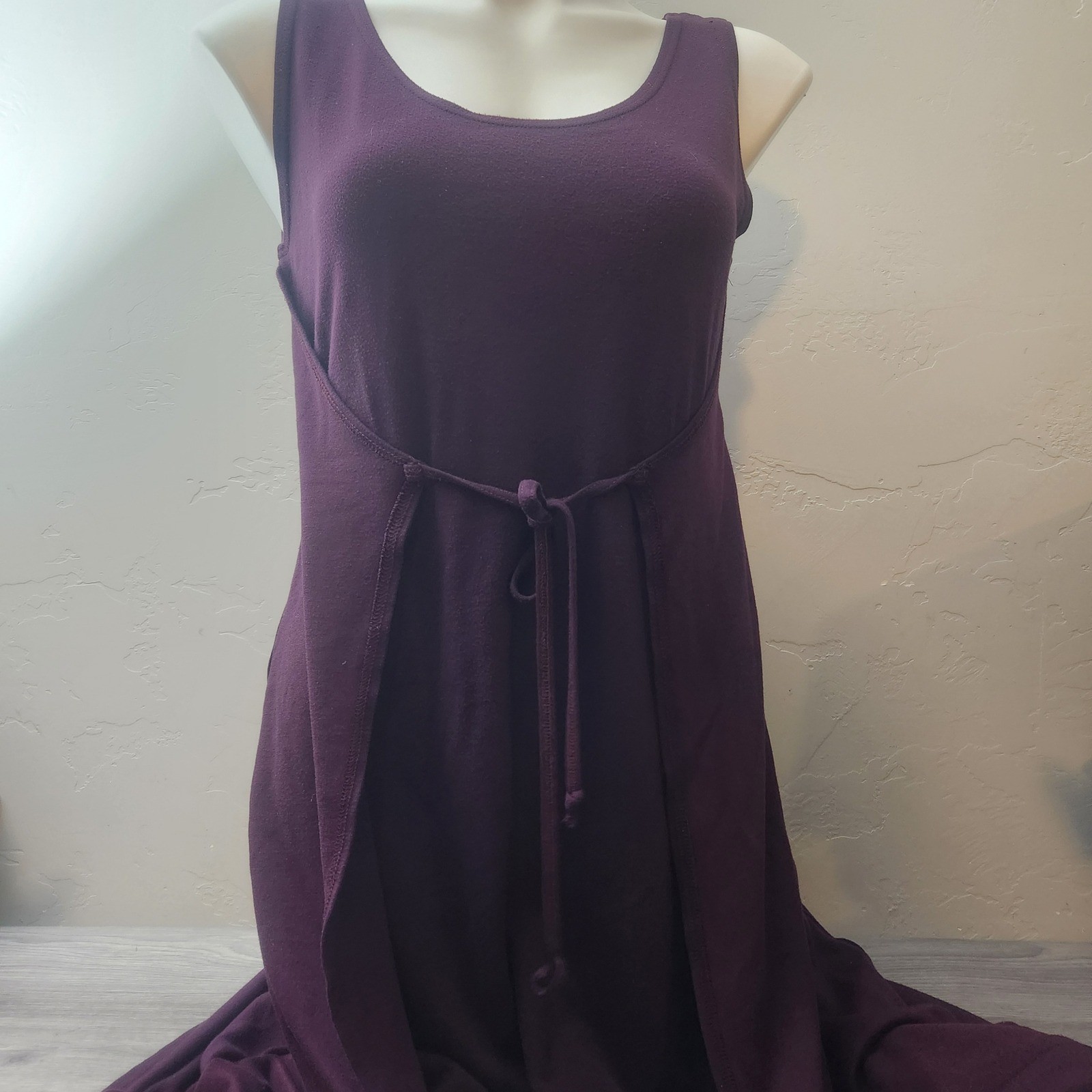 Vintage Karen Alexander Purple Midi Dress Size M Empire Waist Front Tie A-Line