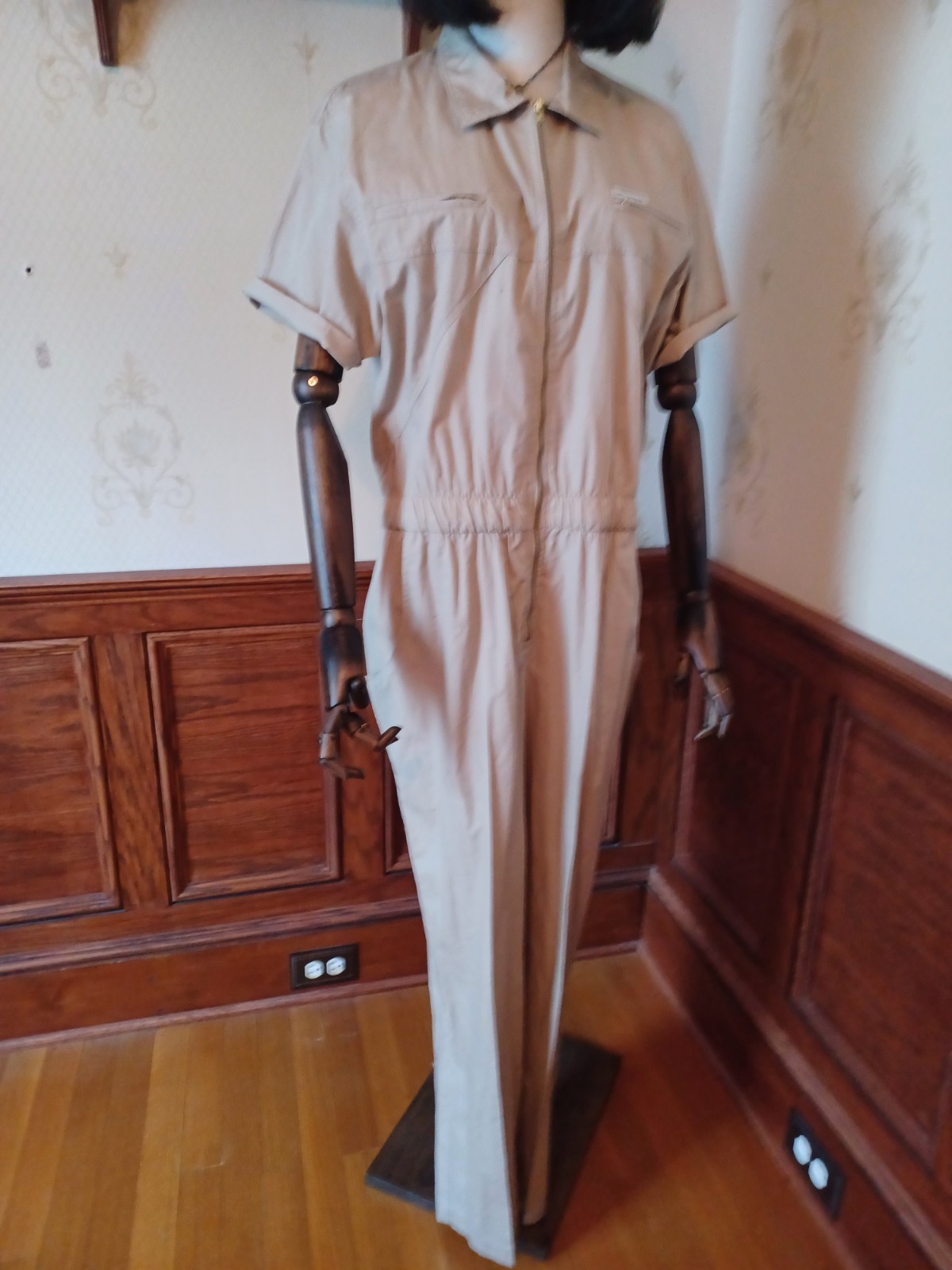 Vintage 1980s Saint Germain Paris Boho/Utilitarian Tan 100% Cotton Jumpsuit