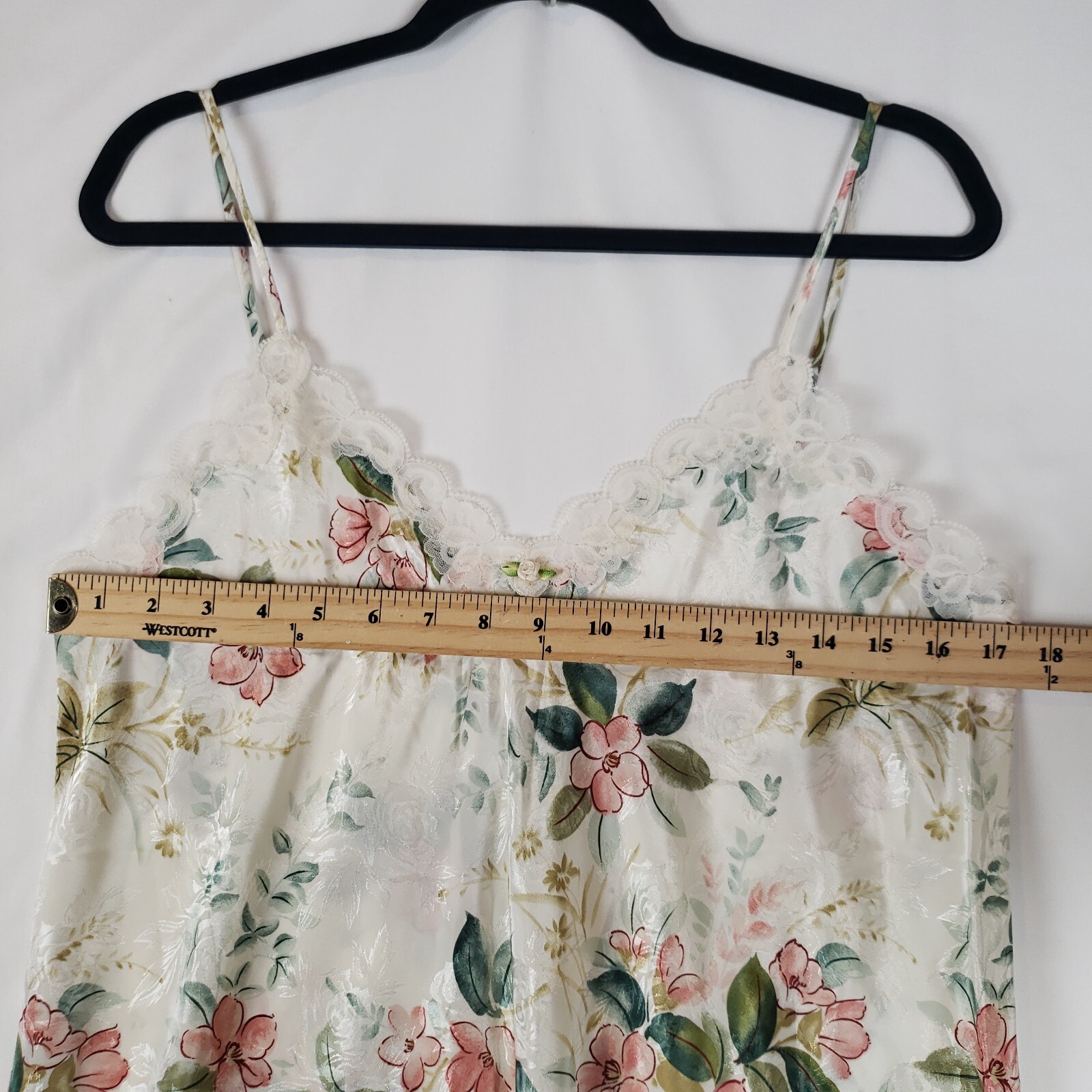 Vintage Belle Soiree Satin Slip Womens Large Long Nightgown Floral Ivory 90s NWT