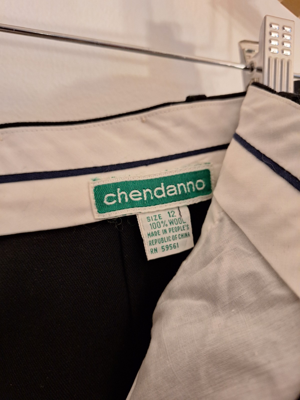 NOS Vintage Chendanno Black Wool Trousers Pleated High Waist Dress Pants Size 12