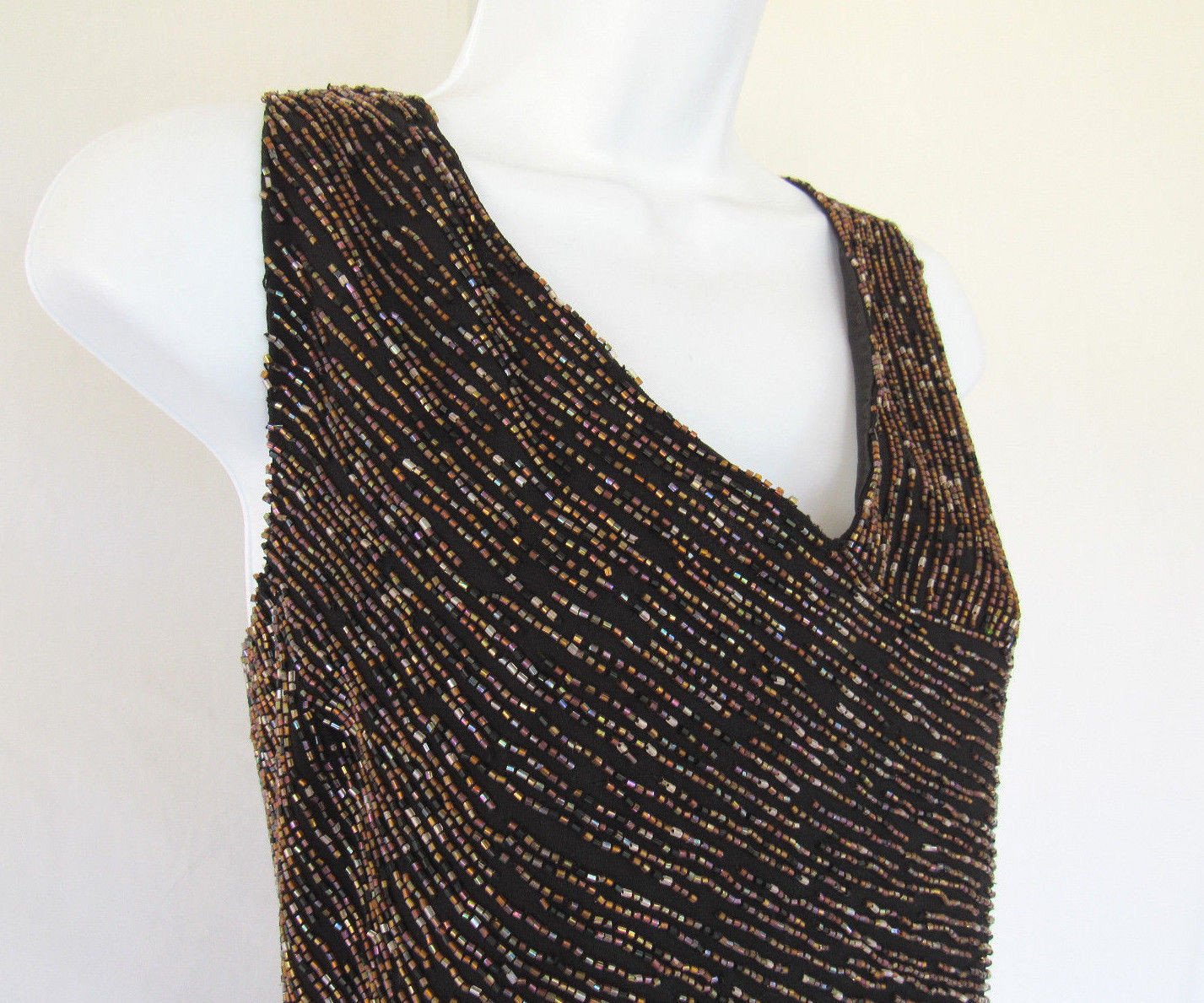 VTG 1980s 90s JKARA BEADED SLEEVELESS TOP SIZE 12 BLACK FULLY LINED MADE INDIA