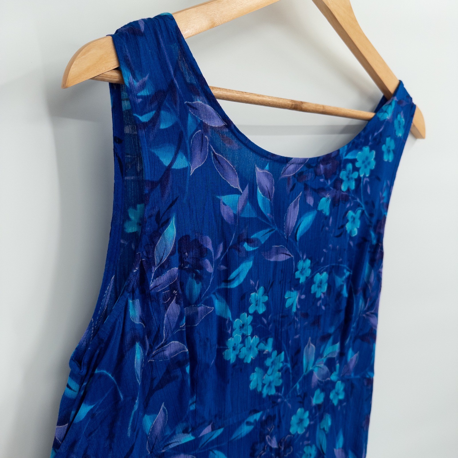 Vintage Floral Long Dress 10 Blue 90s Rayon Midi Grunge Boho Miss Honey Granny