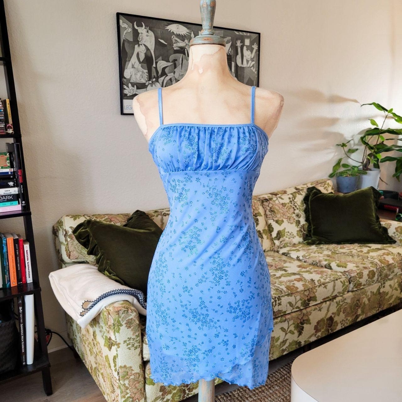 Y2k Baby Blue Sparkly Mesh Milkmaid Formal, Prom, Wedding Guest Dress