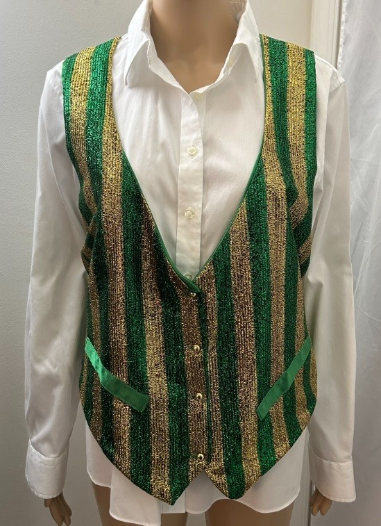 PAKWEST Vintage EUC Size Large Sparkly Green/Gold Striped Button Vest Waistcoat