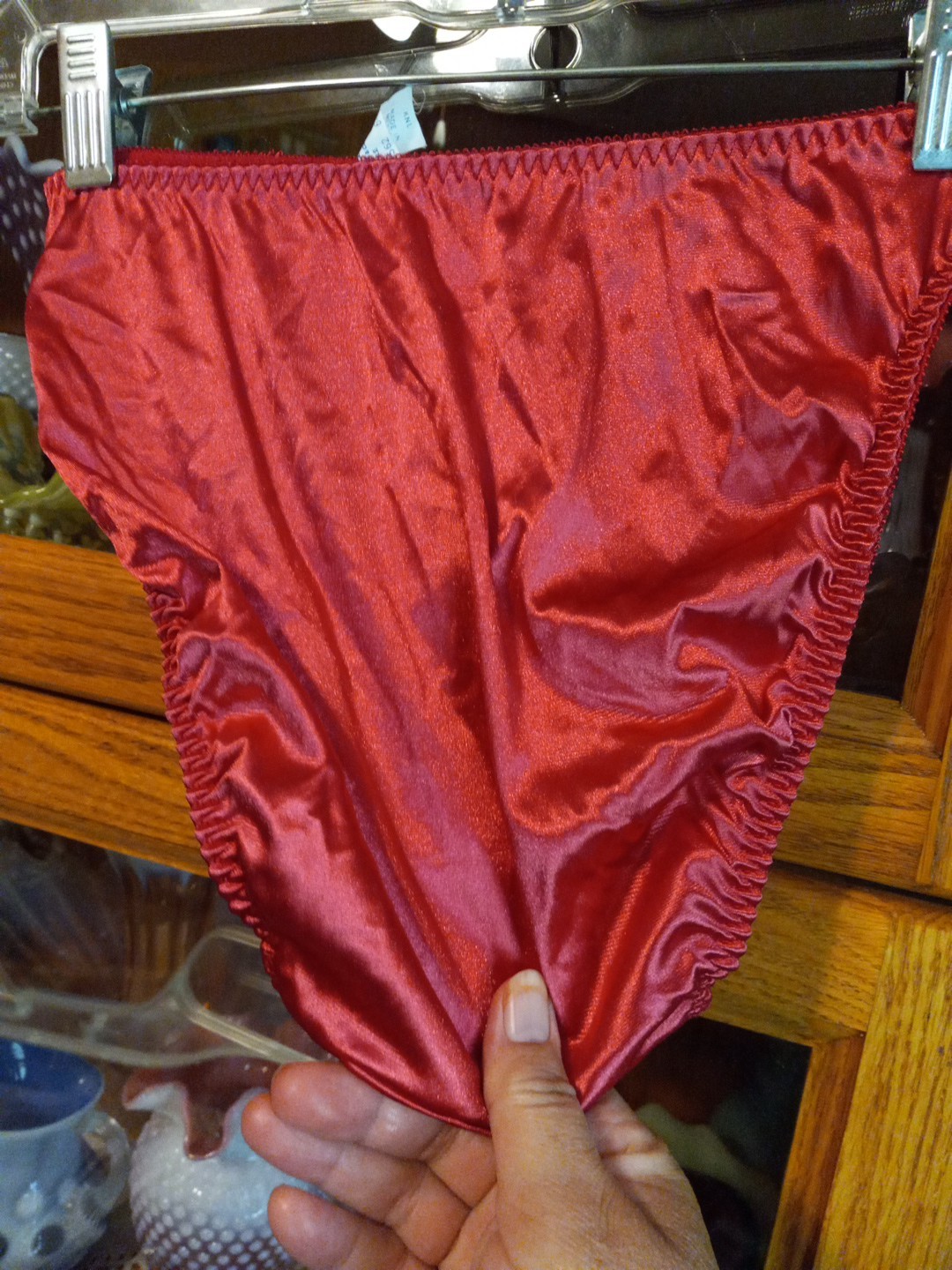 Vintage Panty M Bestfirm Shiny Glossy Satin Red Bikinis Panties Hi Cuts 1980