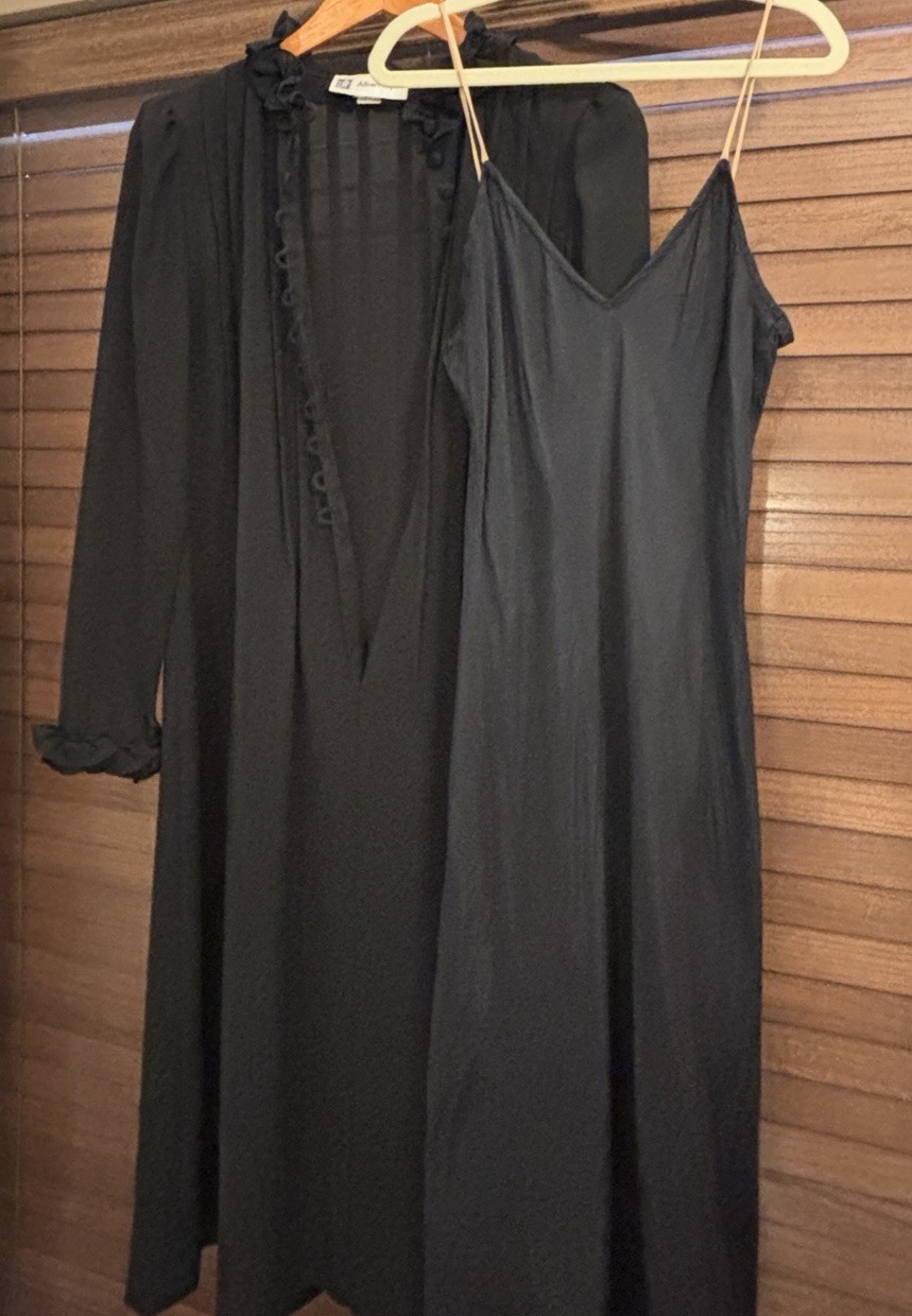 Albert Nipon Vintage 1980s Black Ruffled Pleated Silk Dress ILGWU Made in USA