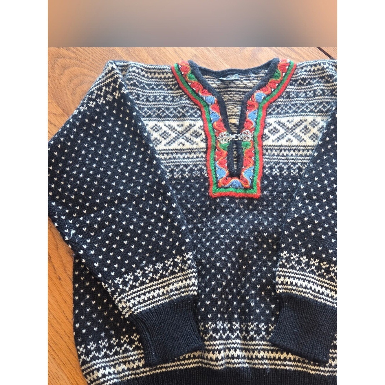 Vintage Dale Of Norway Women’s L 44 Black Wool Sweater Nordic Setesdal Lusekofte