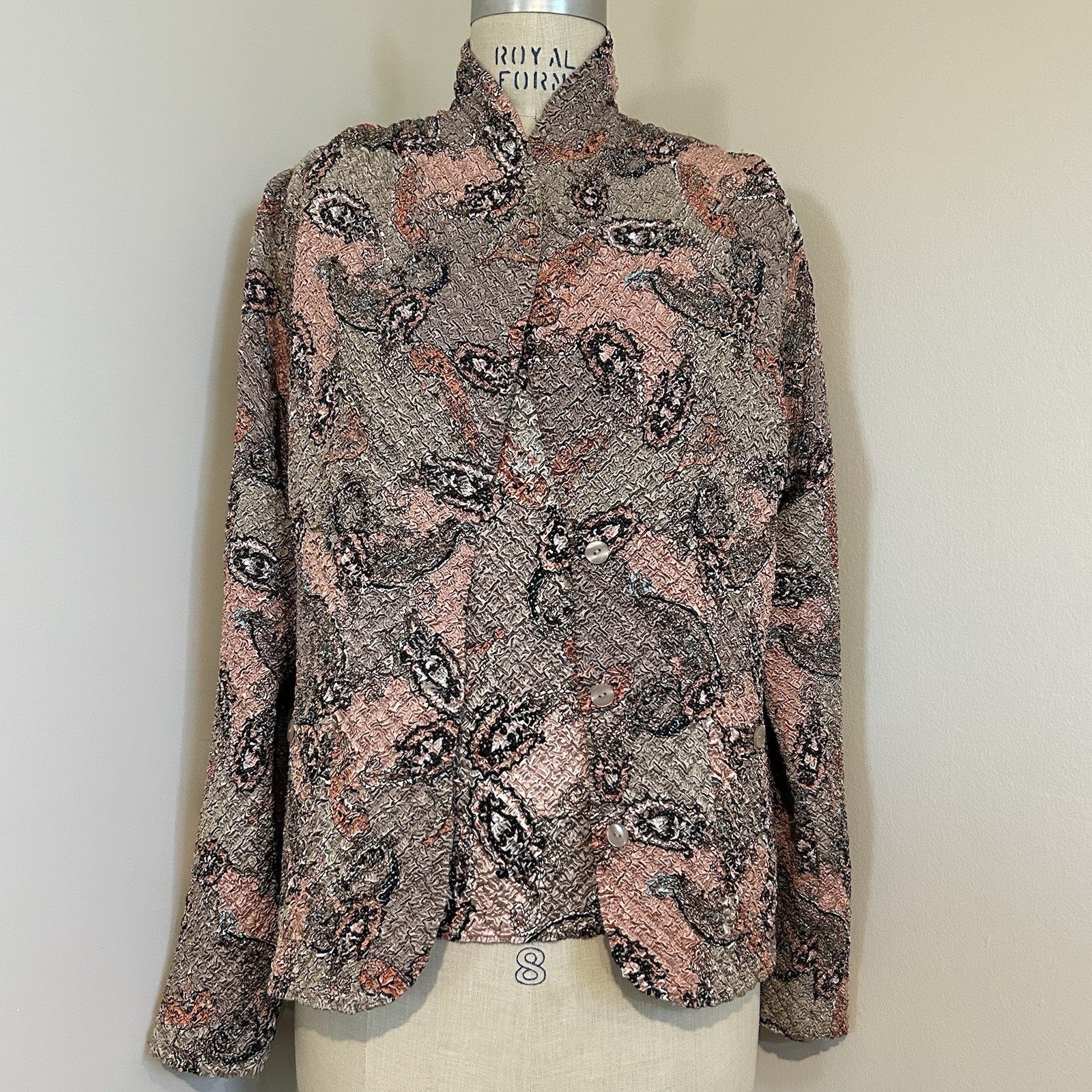 VTG 90s Reversible Paisley Jacket Tank Set Taupe Pink Crinkle Texture Sz M