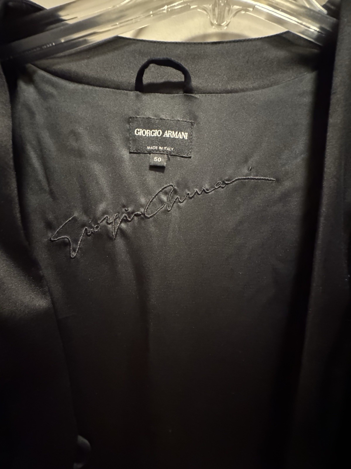 Giorgio Armani Signature Embroidered Black Velvet Satin Liner/Trim-sz 50 Vintage