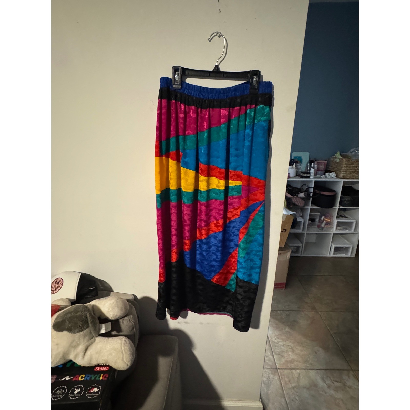 Gianna Vintage Colorblock Geometric Midi Skirt Womens Multicolor Size 10 Retro
