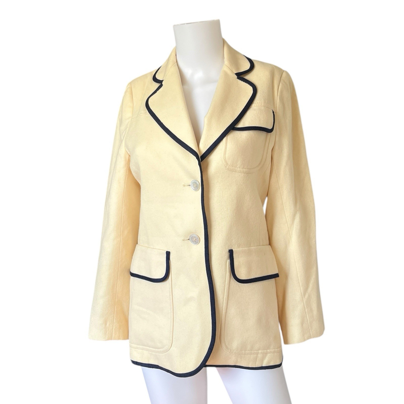 Vintage Dalton Wool Blazer Cream Blue Trim Preppy Neutral Womens Size 10