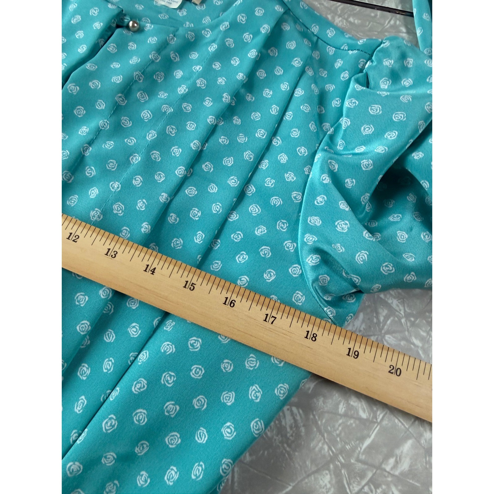Pellini Petites Von Bramlett Vintage 80s Teal Rose Floral Midi Dress 9/10 USA